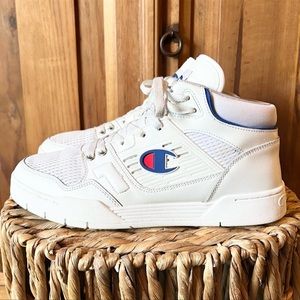 Champion 3 On 3 High Top White Leather Sneakers Shoes Size 10